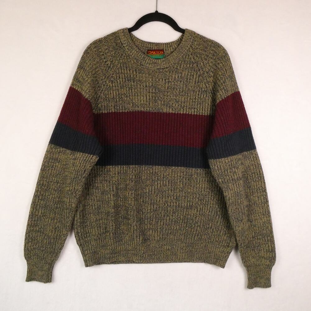 Vintage 90s Oakton Limited Striped Sweater Size M Brown Red Blue Grandpa Knit
